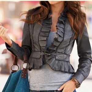 Victoria Secret Moda International Grey Crochet Moto Ruffled Blazer🩶